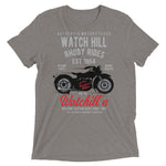 Watchill’n ‘Rhody Rides’ Unisex Short sleeve t-shirt (Grey/Red) - Watchill'n