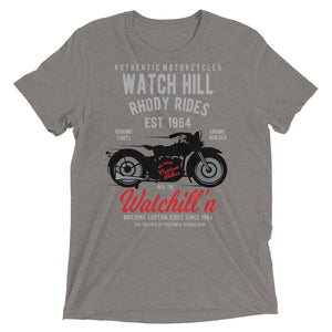 Watchill’n ‘Rhody Rides’ Unisex Short sleeve t-shirt (Grey/Red) - Watchill'n