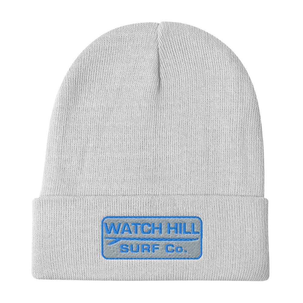 Watch Hill Surf Co. 'Patch Logo' Embroidered Beanie (Blue) - Watch Hill RI t-shirts with vintage surfing and motorcycle designs.