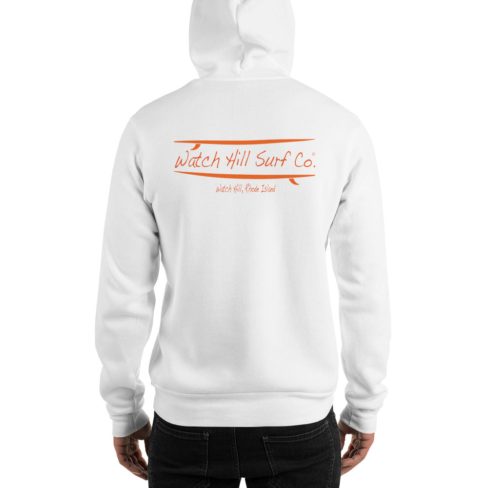 Watch Hill Surf Co. 'Parallel Boards' Unisex Hoodie - (Orange) - Watch Hill RI t-shirts with vintage surfing and motorcycle designs.
