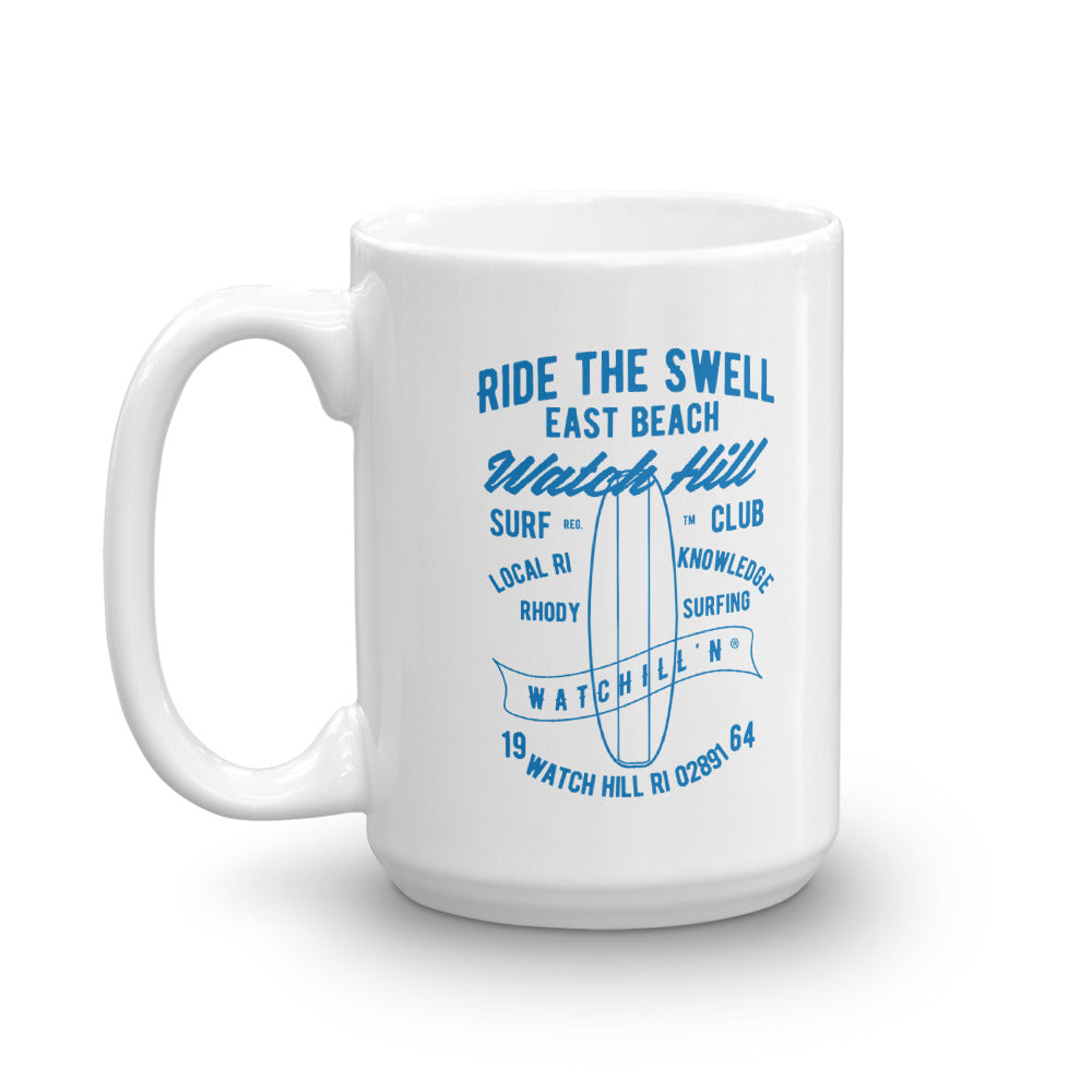 Watchill'n 'Ride the Swell' Ceramic Mug - Cyan - Watch Hill RI t-shirts with vintage surfing and motorcycle designs.