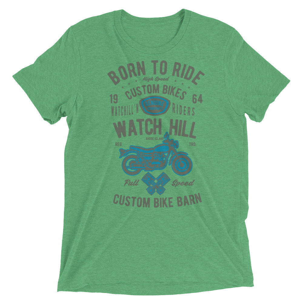 Watchill’n ‘Born To Ride’ Unisex Short sleeve t-shirt (Olive/Blue) - Watchill'n