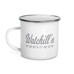 Watchill'n 'Coordinates' Enamel Mug (Grey) - Watch Hill RI t-shirts with vintage surfing and motorcycle designs.