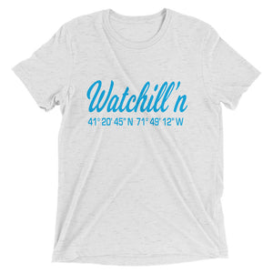 Watchill'n 'Coordinates' Logo Premium Unisex Short Sleeve T-shirt (Cyan) - Watchill'n