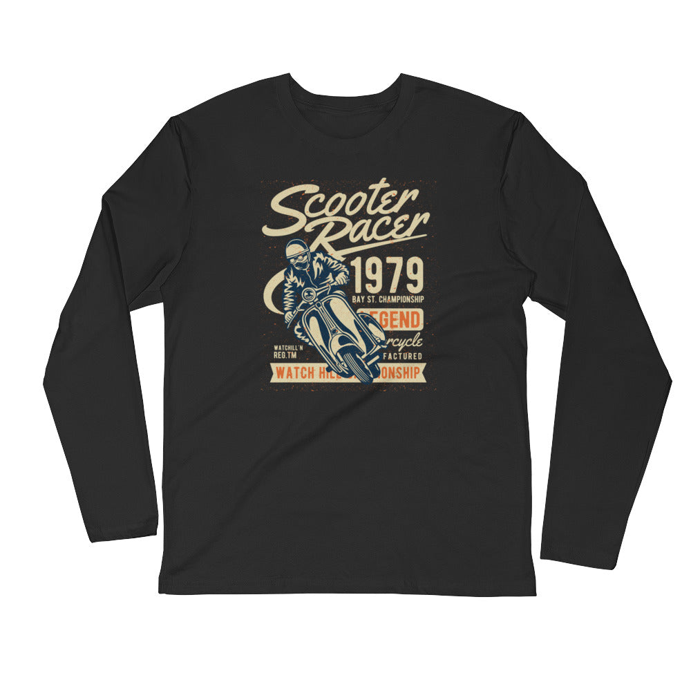 Watchill’n ‘Scooter Racer’ Premium Long Sleeve Fitted Crew (Tan/Orange) - Watch Hill RI t-shirts with vintage surfing and motorcycle designs.