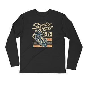 Watchill’n ‘Scooter Racer’ Premium Long Sleeve Fitted Crew (Tan/Orange) - Watch Hill RI t-shirts with vintage surfing and motorcycle designs.