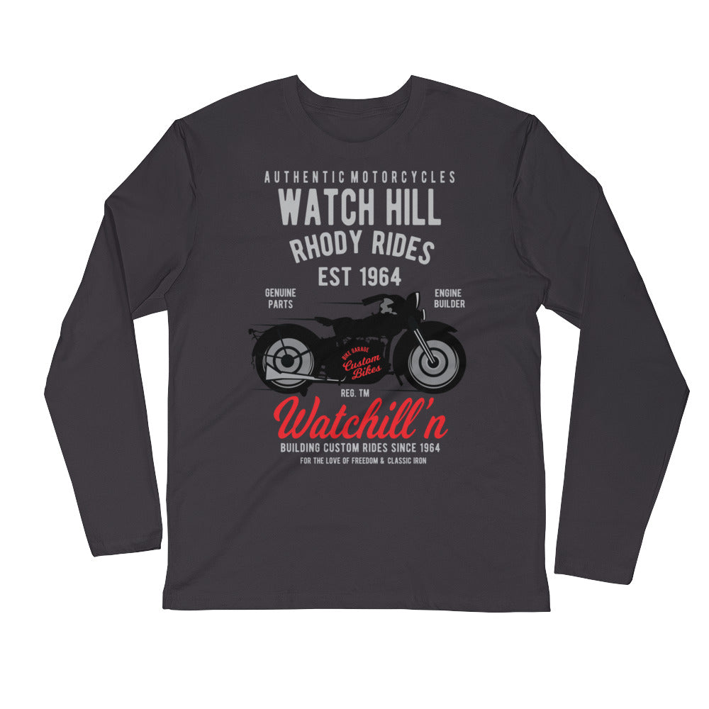 Watchill’n ‘Rhody Rides’ Premium Long Sleeve Fitted Crew (Grey/Red) - Watchill'n