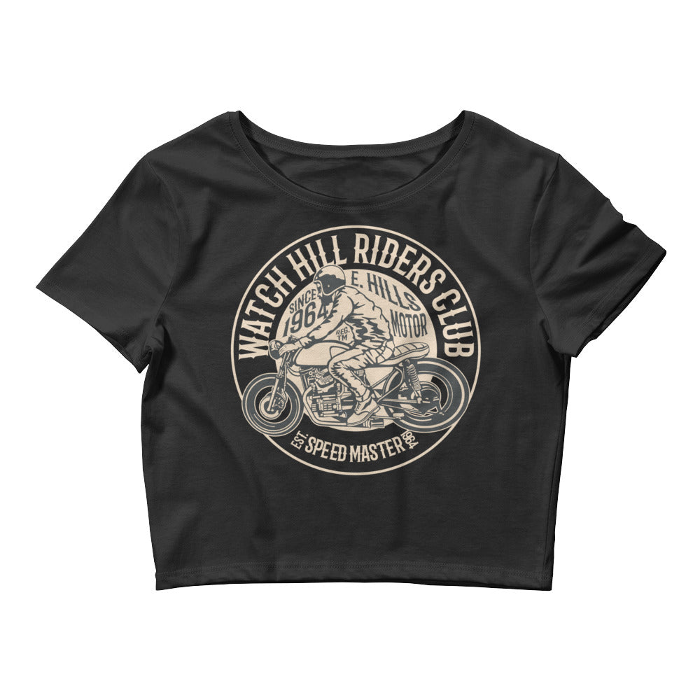 Watchill’n ‘Riders Club’ - Women’s Crop Tee (Tan) - Watch Hill RI t-shirts with vintage surfing and motorcycle designs.