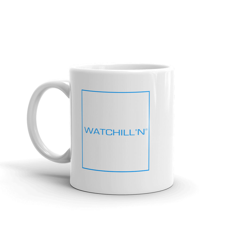 Watchill'n 'Box Logo' Ceramic Mug - (Cyan) - Watch Hill RI t-shirts with vintage surfing and motorcycle designs.