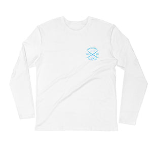 Watch Hill 'Surf Co.’ Premium Long Sleeve Fitted Crew (Cyan) - Watch Hill RI t-shirts with vintage surfing and motorcycle designs.