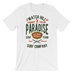 Watchill'n 'Summer Surfing' - Short-Sleeve Unisex T-Shirt (Green/Terracotta) - Watchill'n