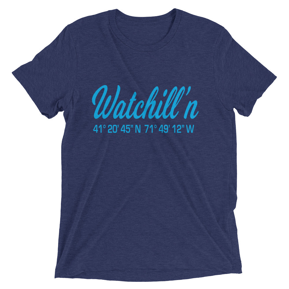 Watchill'n 'Coordinates' Logo Premium Unisex Short Sleeve T-shirt (Cyan) - Watchill'n