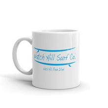 Load image into Gallery viewer, Watch Hill Surf Co. &#39;Parallel Boards&#39; Ceramic Mugs in 11oz. or 15oz. (Cyan) - Watch Hill RI t-shirts with vintage surfing and motorcycle designs.