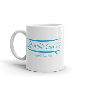 Watch Hill Surf Co. 'Parallel Boards' Ceramic Mugs in 11oz. or 15oz. (Cyan) - Watch Hill RI t-shirts with vintage surfing and motorcycle designs.