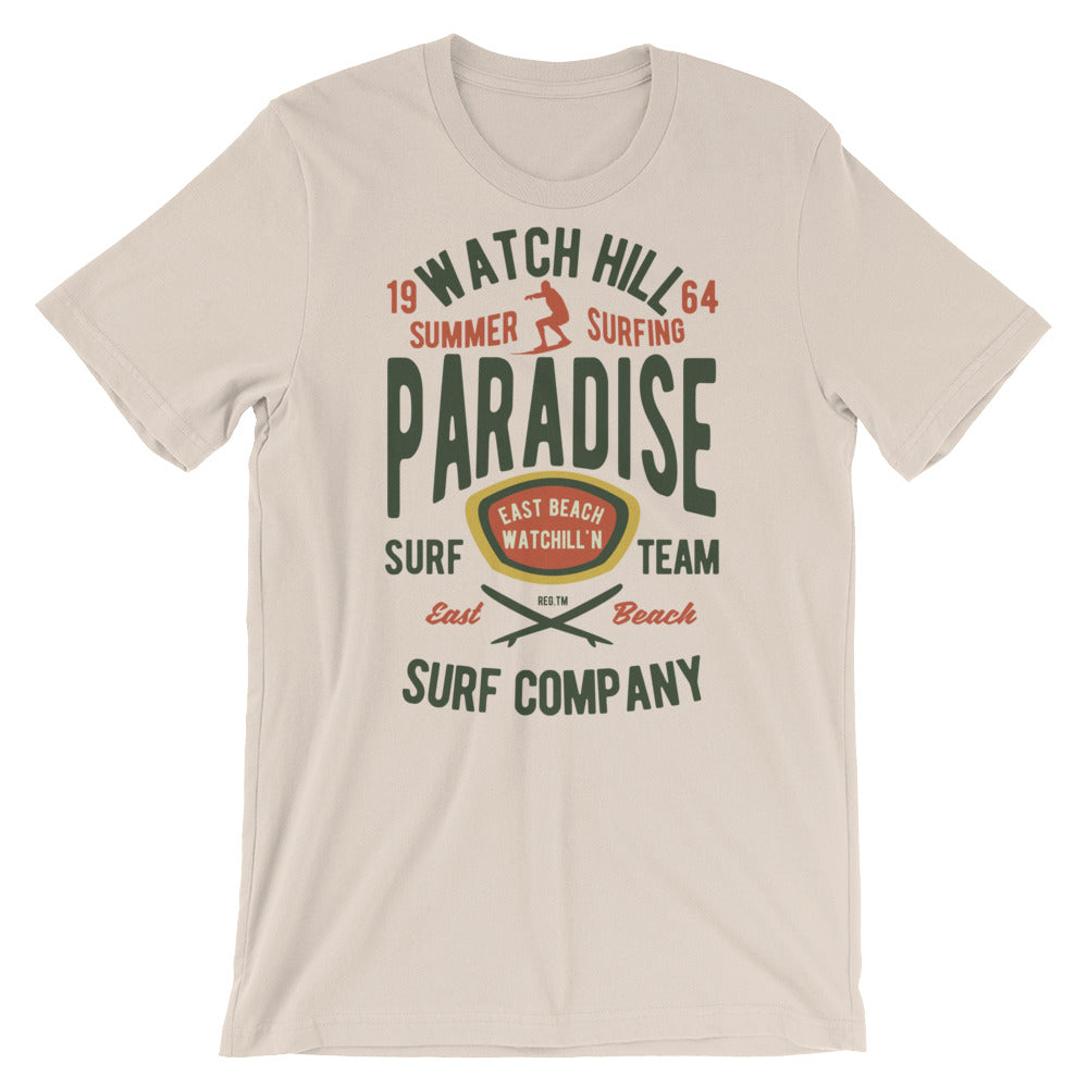 Watchill'n 'Summer Surfing' - Short-Sleeve Unisex T-Shirt (Green/Terracotta) - Watchill'n