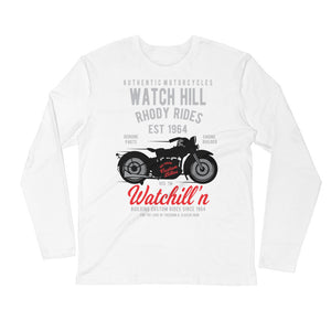 Watchill’n ‘Rhody Rides’ Premium Long Sleeve Fitted Crew (Grey/Red) - Watchill'n