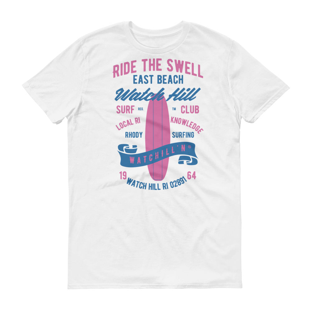 Watchill'n 'Ride the Swell' - Short-Sleeve Unisex T-Shirt (Blue/Pink) - Watchill'n