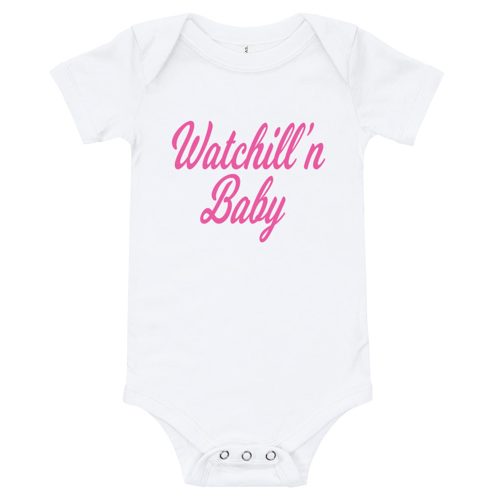 Watchill'n 'Baby' - Jersey Short Sleeve One Piece (Pink) - Watch Hill RI t-shirts with vintage surfing and motorcycle designs.
