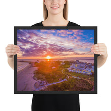 Load image into Gallery viewer, Watch Hill Sunset Over East Beach, Framed poster - Watch Hill RI t-shirts with vintage surfing and motorcycle designs.