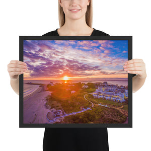 Watch Hill Sunset Over East Beach, Framed poster - Watch Hill RI t-shirts with vintage surfing and motorcycle designs.