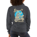 Watchill’n ‘Scooter Club’ Unisex Hoodie (Creme/Cyan) - Watch Hill RI t-shirts with vintage surfing and motorcycle designs.