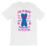 Watchill'n 'Live to Skate' - Short-Sleeve Unisex T-Shirt (Pink/Blue) - Watchill'n