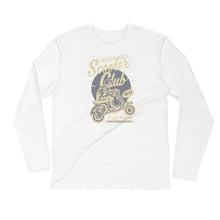 Load image into Gallery viewer, Watchill’n ‘Scooter Rider’ Premium Long Sleeve Fitted Crew (Tan/Grey) - Watch Hill RI t-shirts with vintage surfing and motorcycle designs.