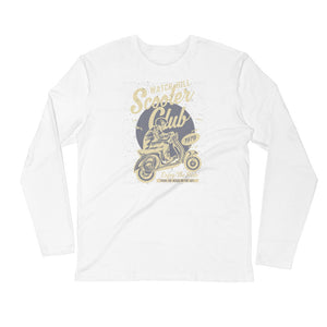 Watchill’n ‘Scooter Rider’ Premium Long Sleeve Fitted Crew (Tan/Grey) - Watch Hill RI t-shirts with vintage surfing and motorcycle designs.