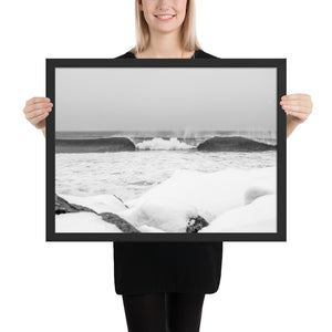 Watch Hill 'Winter Waves', Framed poster - Watch Hill RI t-shirts with vintage surfing and motorcycle designs.