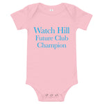Watch Hill 'Club Champion' - Baby Jersey Short Sleeve One Piece (Cyan) - Watch Hill RI t-shirts with vintage surfing and motorcycle designs.