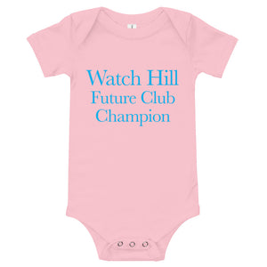 Watch Hill 'Club Champion' - Baby Jersey Short Sleeve One Piece (Cyan) - Watch Hill RI t-shirts with vintage surfing and motorcycle designs.
