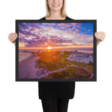 Load image into Gallery viewer, Watch Hill Sunset Over East Beach, Framed poster - Watch Hill RI t-shirts with vintage surfing and motorcycle designs.
