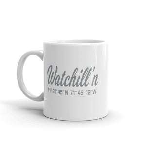 Watchill'n 'Local Coordinates' Ceramic Mug - (Grey) - Watch Hill RI t-shirts with vintage surfing and motorcycle designs.