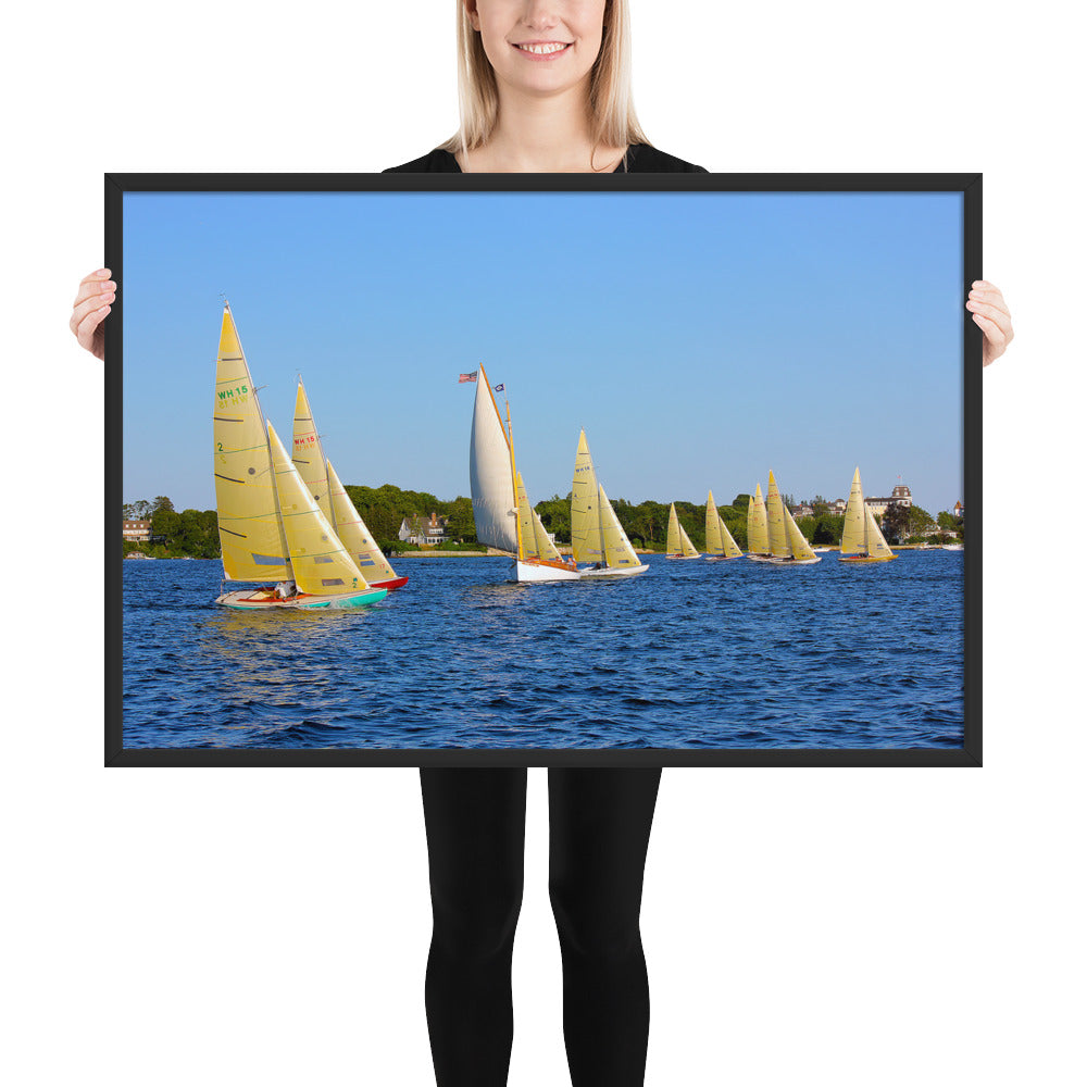 WH-15s Racing, "Cat on the Course", Framed poster - Watch Hill RI t-shirts with vintage surfing and motorcycle designs.