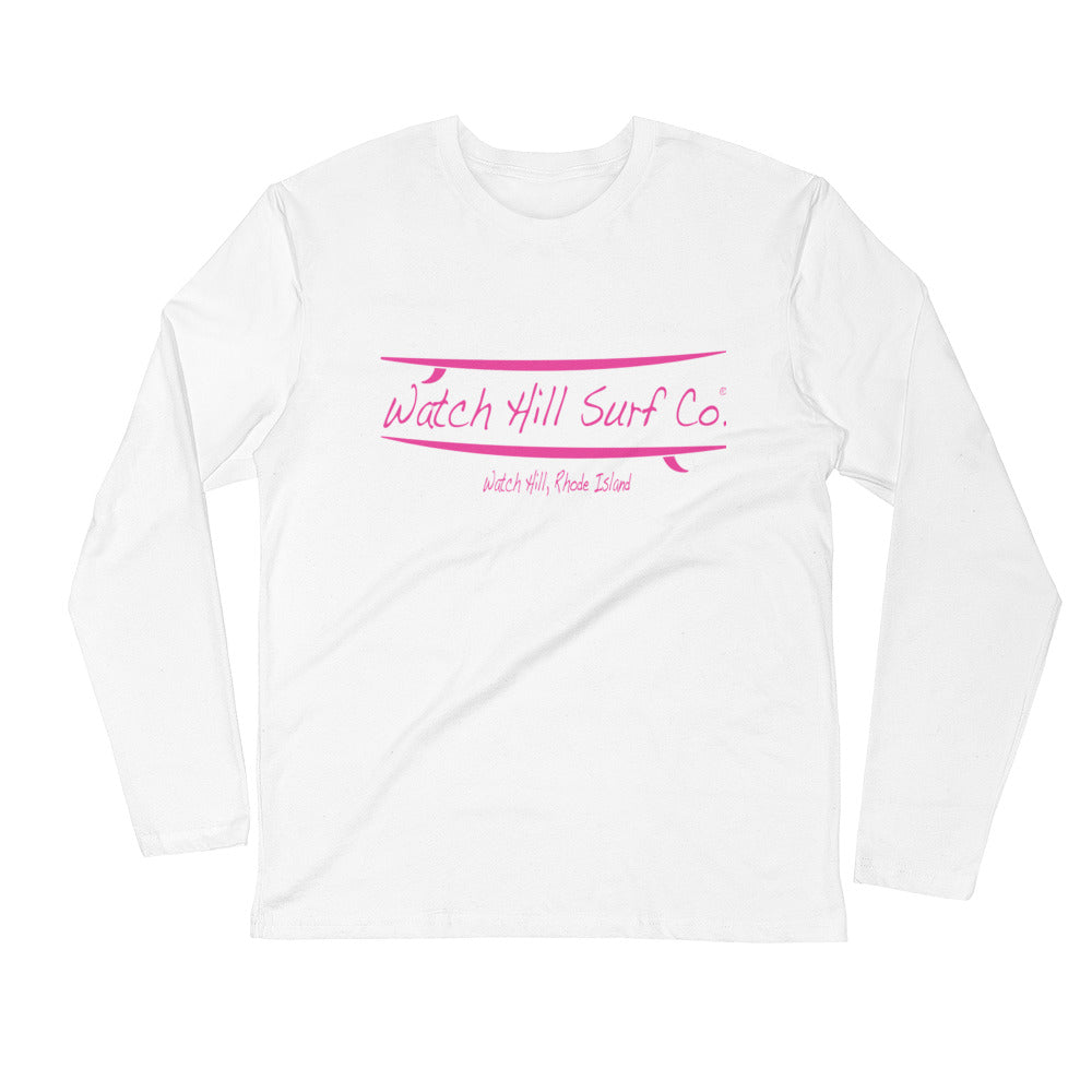Watch Hill Surf Co. 'Parallel Boards' Premium Long Sleeve Fitted Crew (Pink) - Watch Hill RI t-shirts with vintage surfing and motorcycle designs.