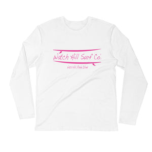 Watch Hill Surf Co. 'Parallel Boards' Premium Long Sleeve Fitted Crew (Pink) - Watch Hill RI t-shirts with vintage surfing and motorcycle designs.