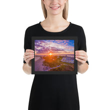 Load image into Gallery viewer, Watch Hill Sunset Over East Beach, Framed poster - Watch Hill RI t-shirts with vintage surfing and motorcycle designs.