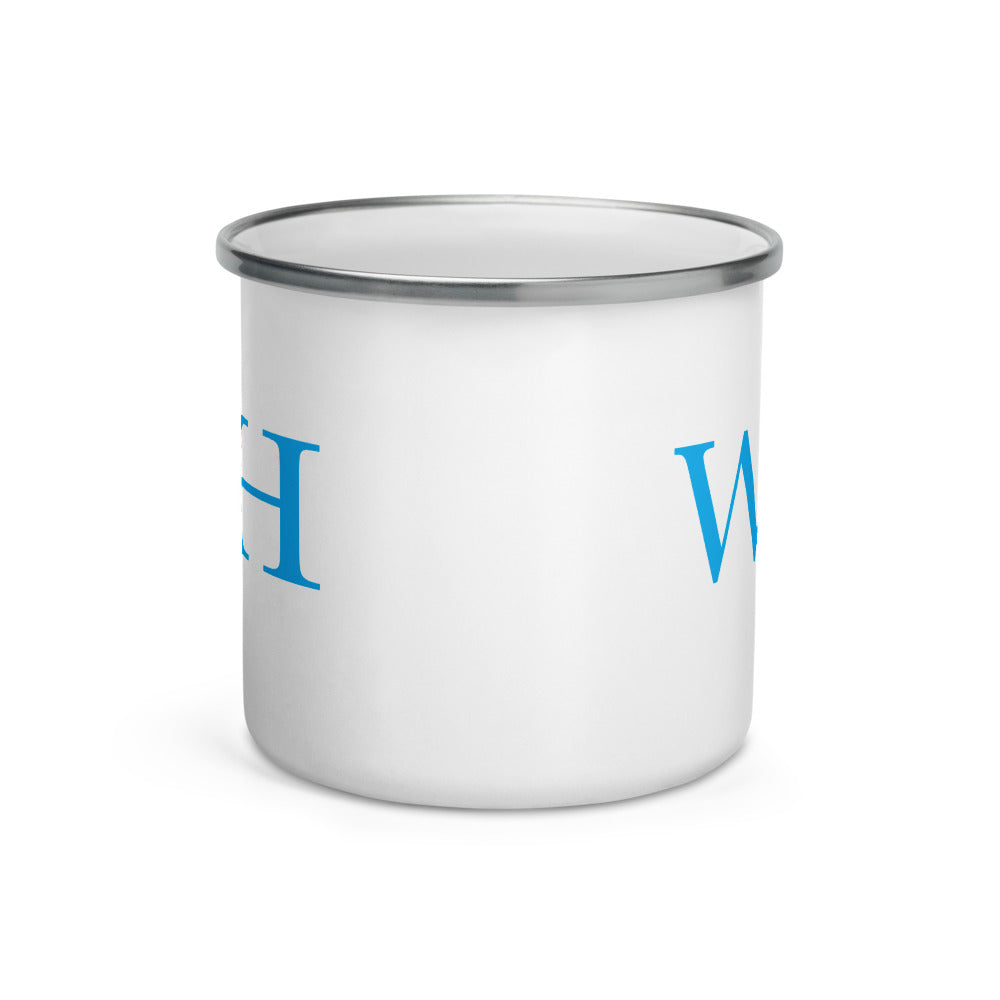 Watch Hill 'WH' Logo Enamel Mug (Cyan) - Watch Hill RI t-shirts with vintage surfing and motorcycle designs.