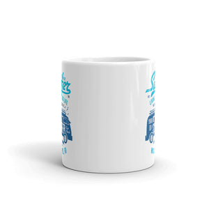 Watchill'n 'Team Surfer' Ceramic Mug - (Cyan/Blue) - Watch Hill RI t-shirts with vintage surfing and motorcycle designs.