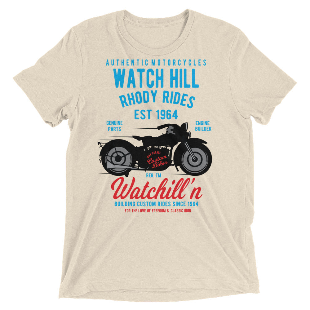 Watchill’n ‘Rhody Rides’ Unisex Short sleeve t-shirt (Blue/Red) - Watchill'n