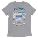 Watchill’n ‘Bike Barn’ Unisex Short sleeve t-shirt (White/Blue) - Watchill'n