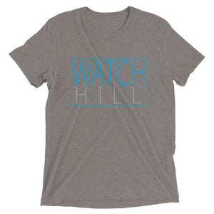 Watch Hill Rectangular Logo Premium Unisex Short Sleeve T-shirt (Cyan/Grey) - Watchill'n
