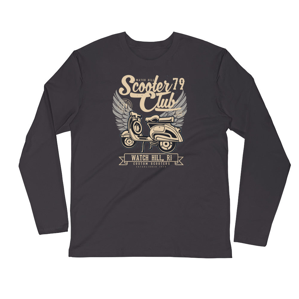 Watchill’n ‘Scooter Club 2’ Premium Long Sleeve Fitted Crew (Creme/Grey) - Watch Hill RI t-shirts with vintage surfing and motorcycle designs.
