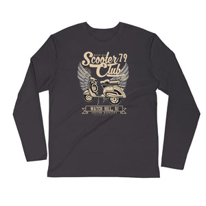 Watchill’n ‘Scooter Club 2’ Premium Long Sleeve Fitted Crew (Creme/Grey) - Watch Hill RI t-shirts with vintage surfing and motorcycle designs.