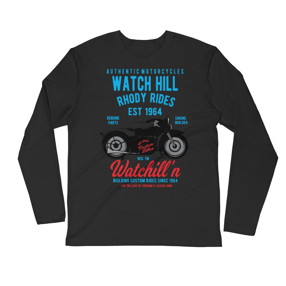 Watchill’n ‘Rhody Rides’ Premium Long Sleeve Fitted Crew (Blue/Red) - Watchill'n