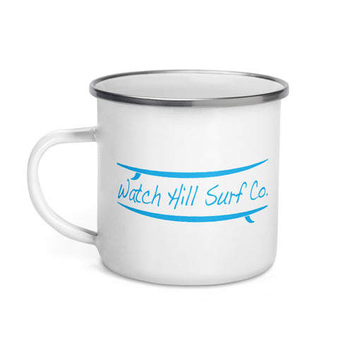 Watch Hill Surf Co. 'Parallel Boards' Enamel Mug (Cyan) - Watch Hill RI t-shirts with vintage surfing and motorcycle designs.