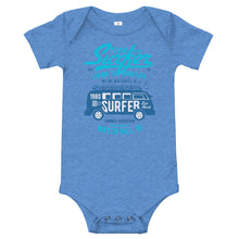 Load image into Gallery viewer, Watchill&#39;n &#39;Team Surfer&#39; - Baby Jersey Short Sleeve One Piece (Cyan) - Watch Hill RI t-shirts with vintage surfing and motorcycle designs.