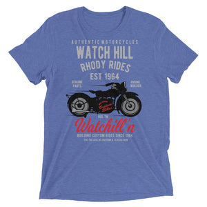 Watchill’n ‘Rhody Rides’ Unisex Short sleeve t-shirt (Grey/Red) - Watchill'n