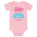 Watchill'n 'Team Surfer' - Baby Jersey Short Sleeve One Piece (Pink) - Watch Hill RI t-shirts with vintage surfing and motorcycle designs.
