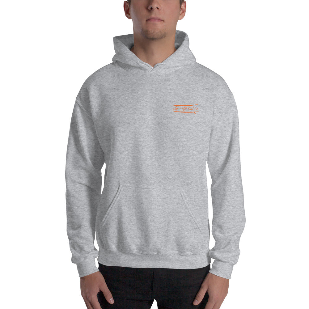 Watch Hill Surf Co. 'Parallel Boards' Unisex Hoodie - (Orange) - Watch Hill RI t-shirts with vintage surfing and motorcycle designs.